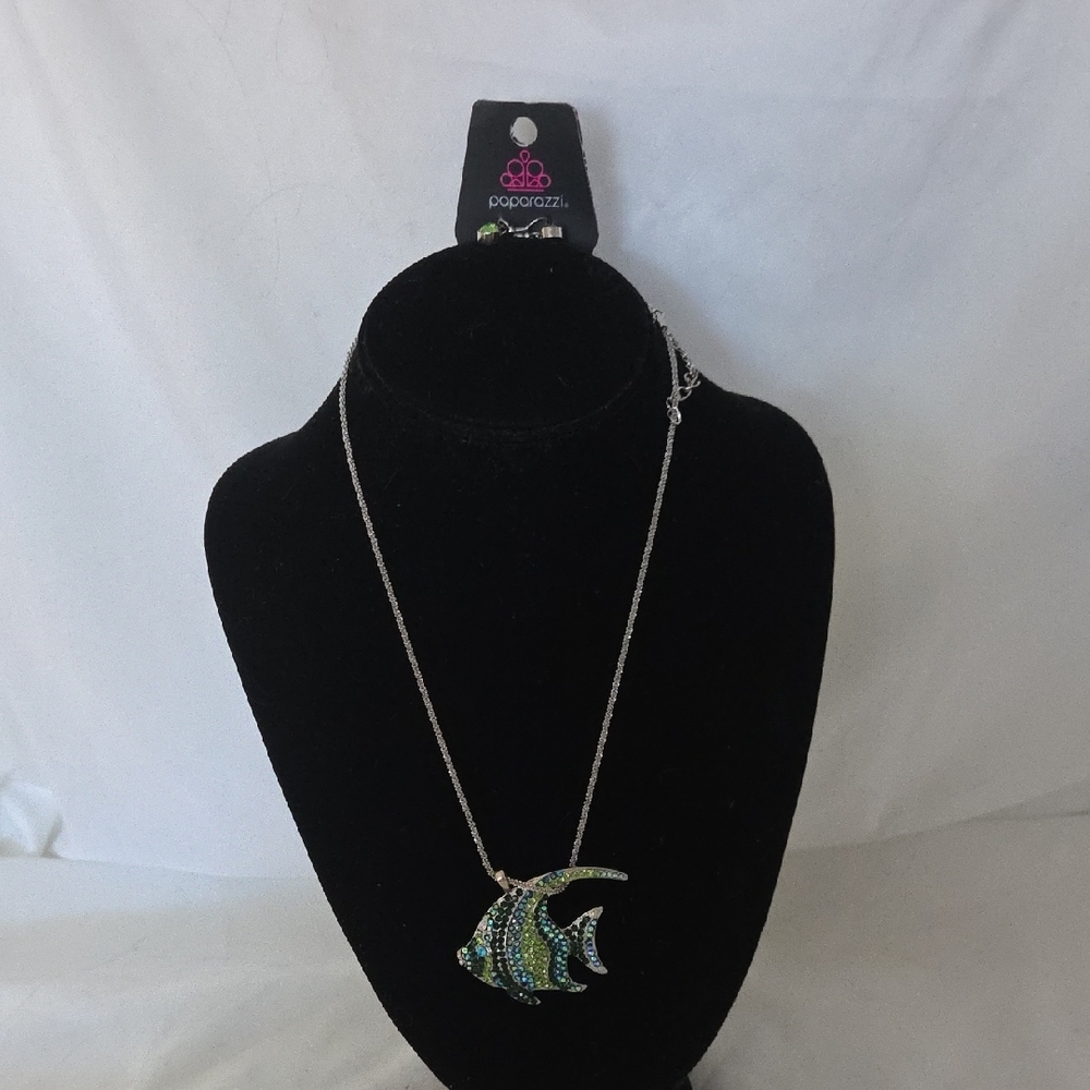 Paparazzi Silver and Blue Fish Pendant Necklace